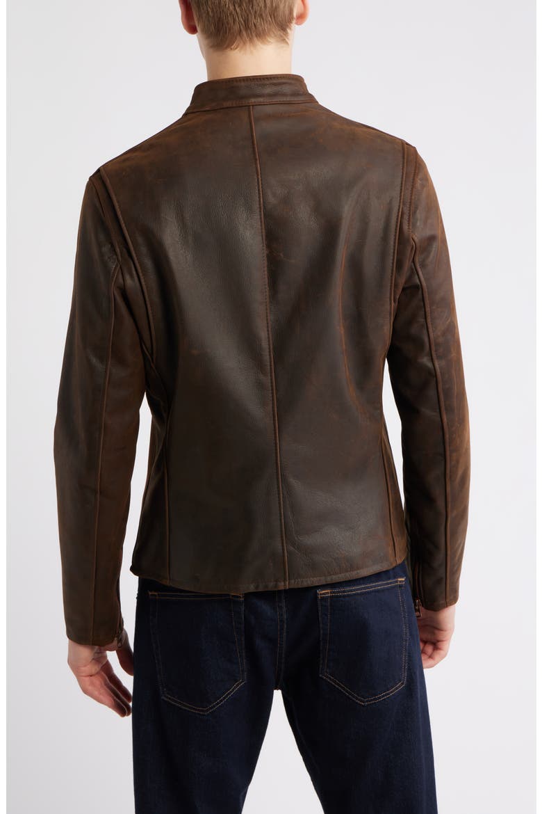 Café Racer Slim Fit Cowhide Leather Jacket, Alternate, color, BROWN