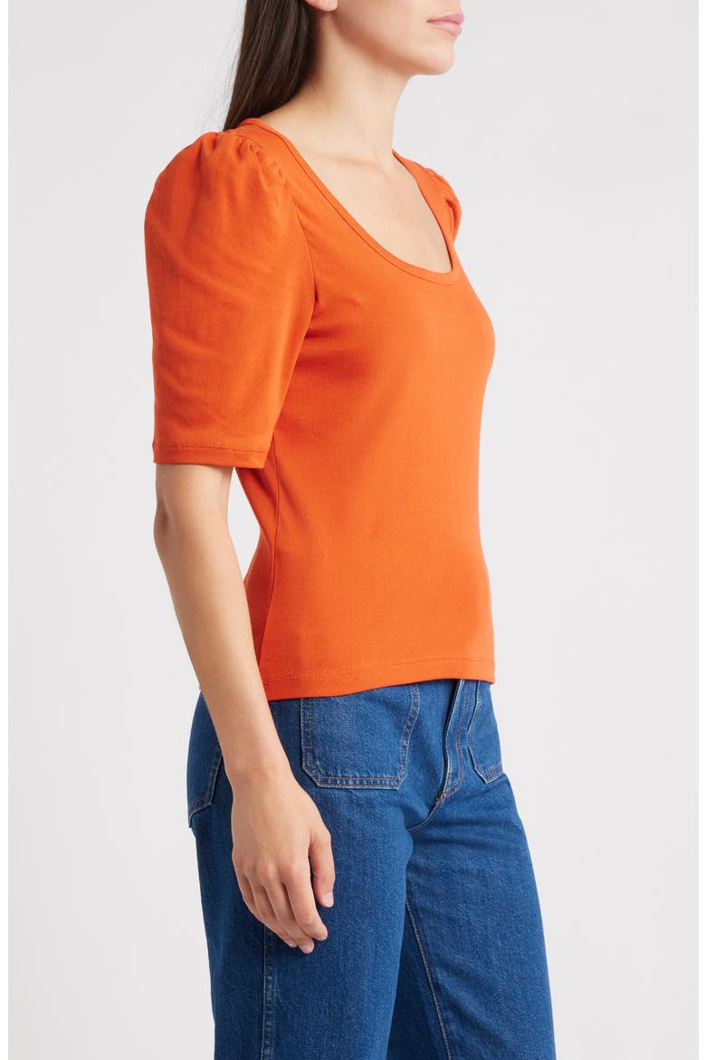 Puff-Sleeve Scoop Neck T-Shirt, Alternate, color, RUSTIC FLAME