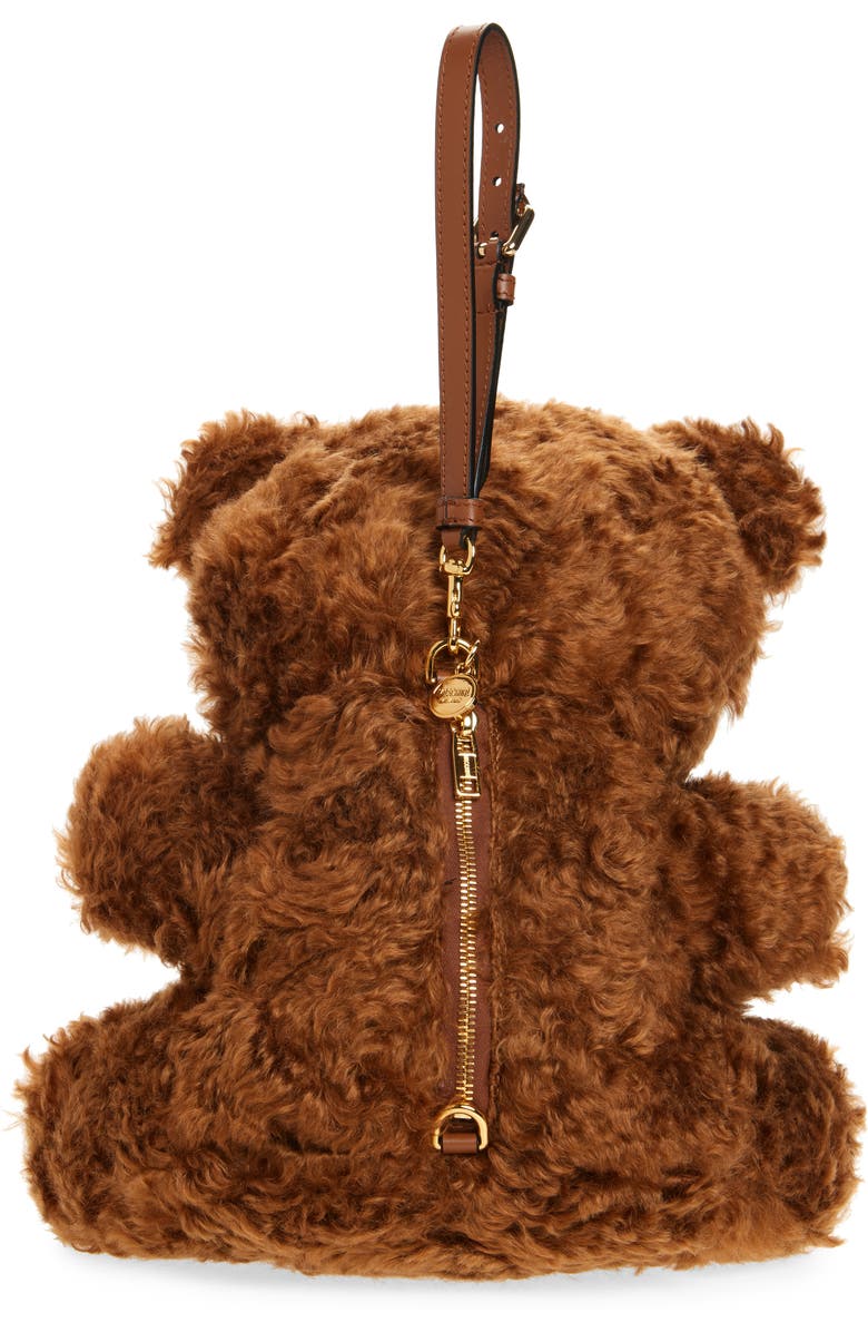 Moschino Teddy Bear Wool Faux Fur Clutch, Alternate, color, Brown
