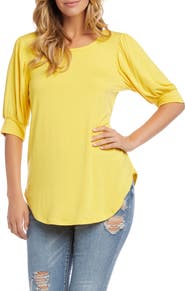 Karen Kane Shirred Sleeve Shirttail Hem Jersey Top