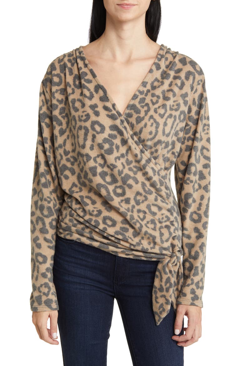 Faux Tie Wrap Top, Main, color, CAMEL/ CHARCOAL