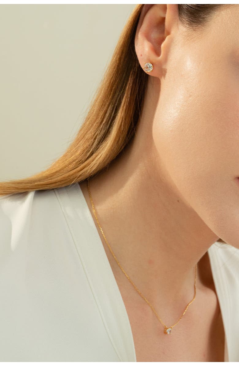 Bearfruit Jewelry Sterling Silver 18k Gold Plated Karina Necklace Dainty Crystal Gift, Alternate, color, Gold