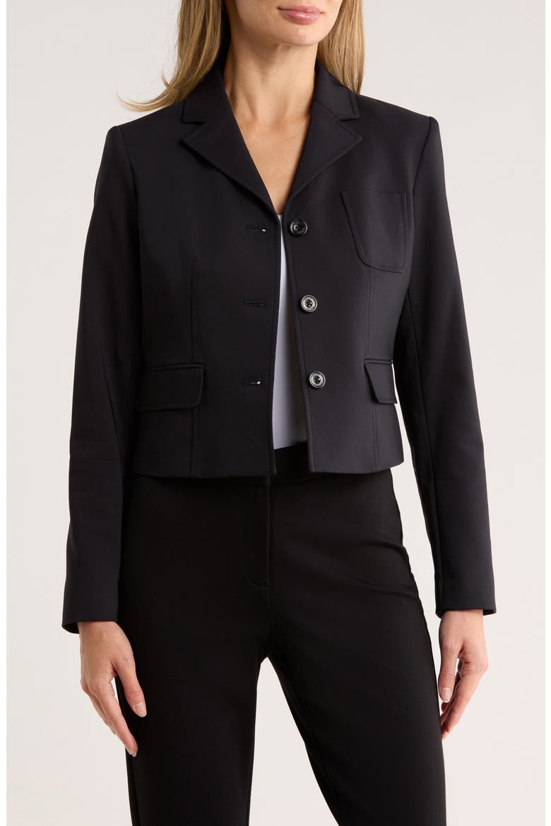 Notch Lapel Cotton Blend Crop Blazer, Main, color, NAVY