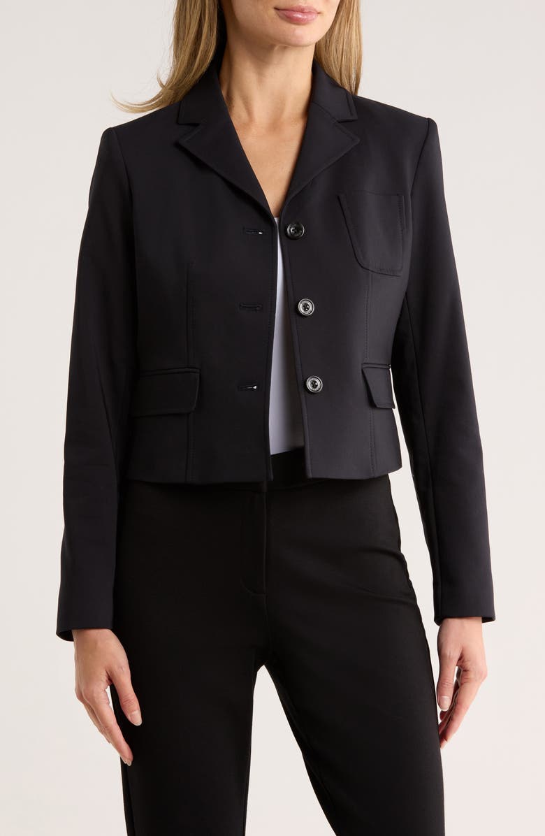 DKNY Notch Lapel Cotton Blend Crop Blazer, Main, color, Navy