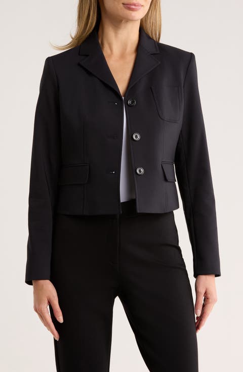 Notch Lapel Cotton Blend Crop Blazer