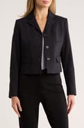 DKNY Notch Lapel Cotton Blend Crop Blazer