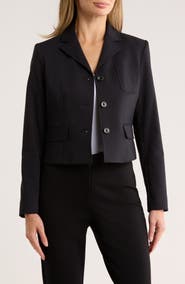 DKNY Notch Lapel Cotton Blend Crop Blazer