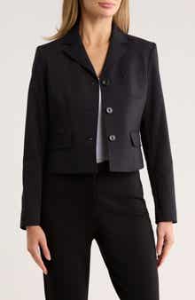 DKNY Notch Lapel Cotton Blend Crop Blazer