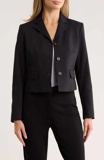 DKNY Notch Lapel Cotton Blend Crop Blazer