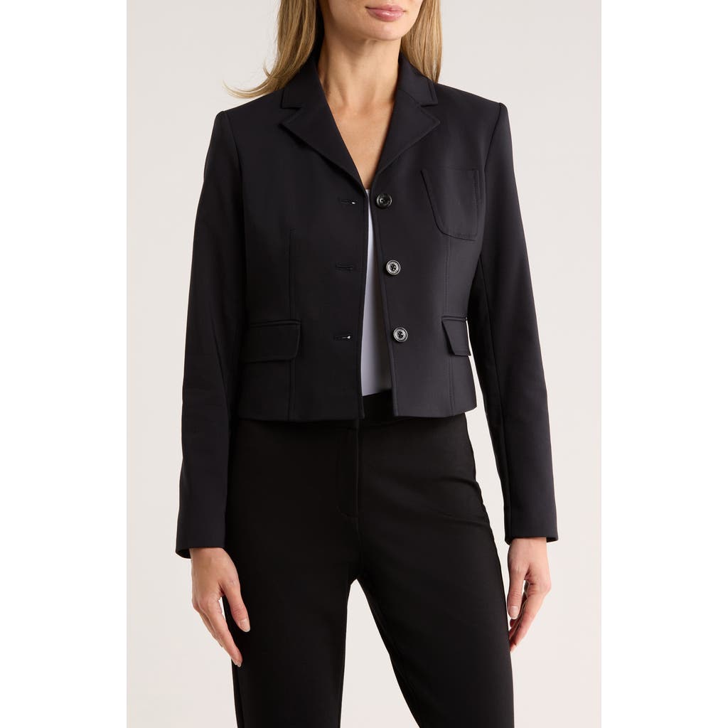 DKNY Notch Lapel Cotton Blend Crop Blazer in Navy at Nordstrom Rack, Size 10