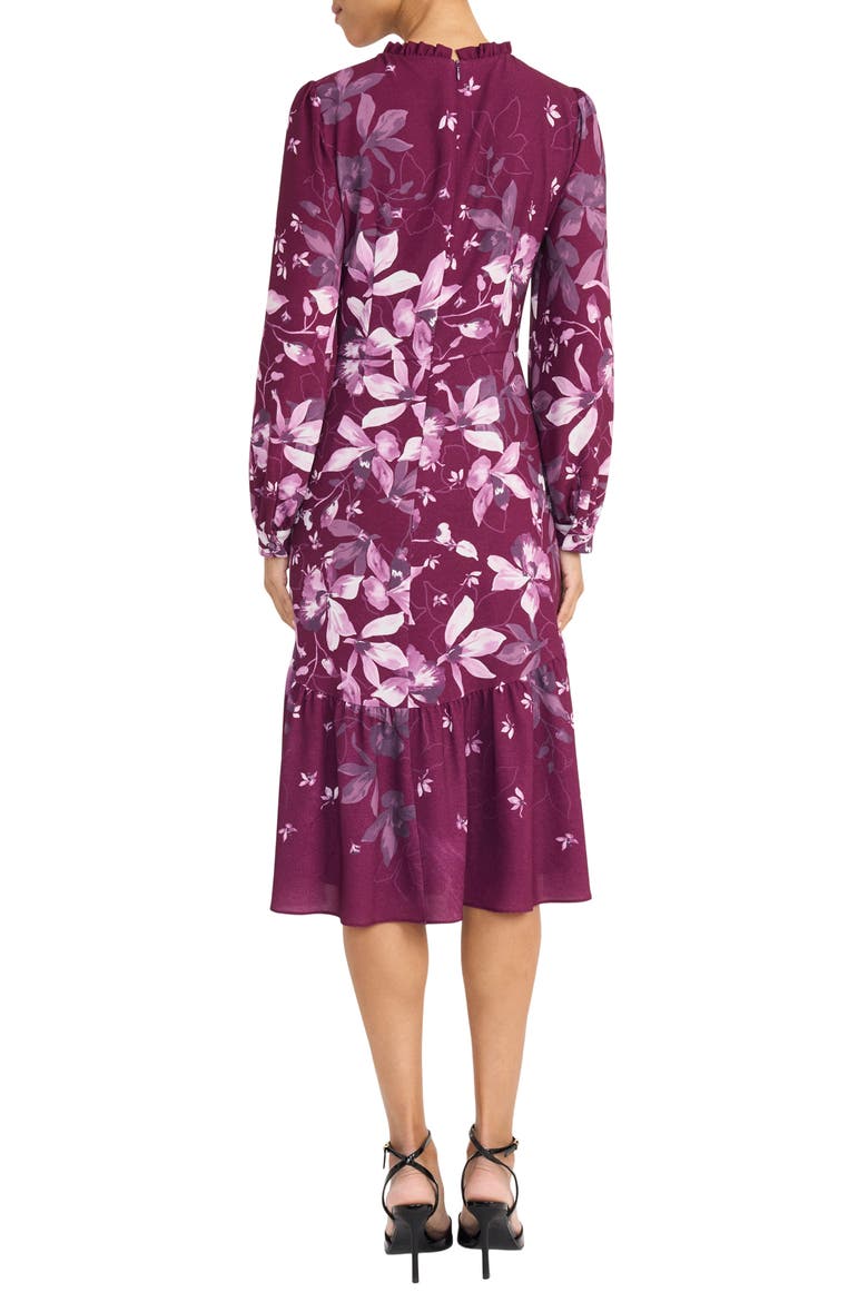 Floral Long Sleeve Midi Dress, Alternate, color, RASPBERRY/ MAUVE