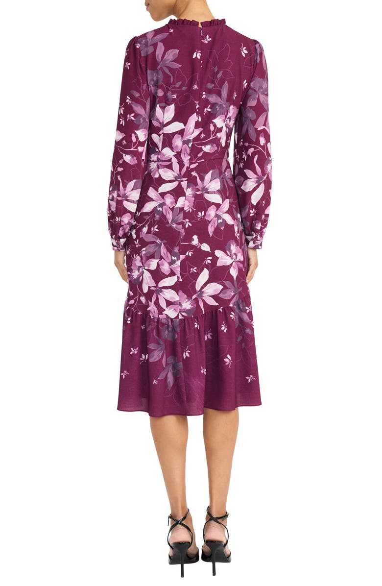 Maggy London Floral Long Sleeve Midi Dress, Alternate, color, Raspberry/ Mauve