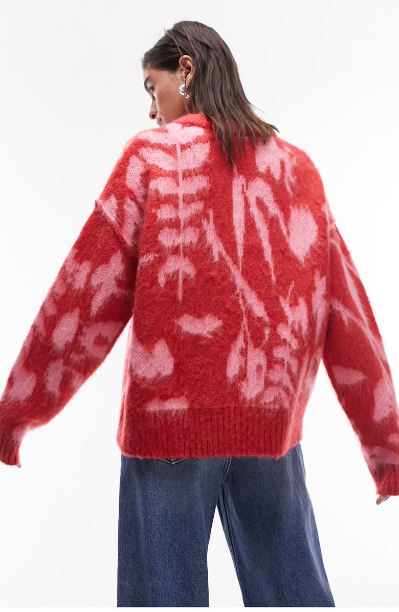 Topshop Blurred Floral Fuzzy Sweater, Alternate, color, 