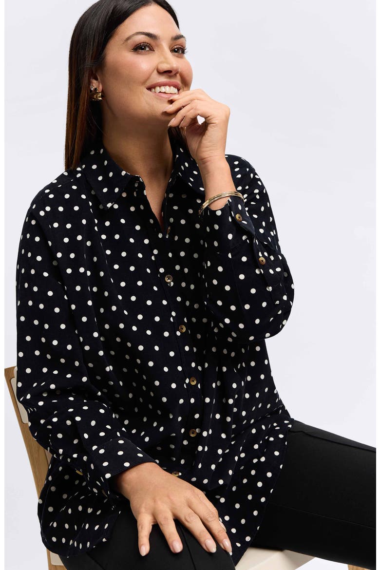 Haven Polka Dot Cotton Corduroy Button-Up Shirt, Alternate, color, BLACK/ IVORY MULTI