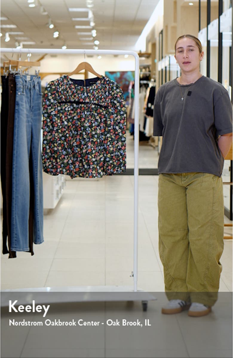 Floral Pintuck Detail Cotton Popover Top, sales video thumbnail