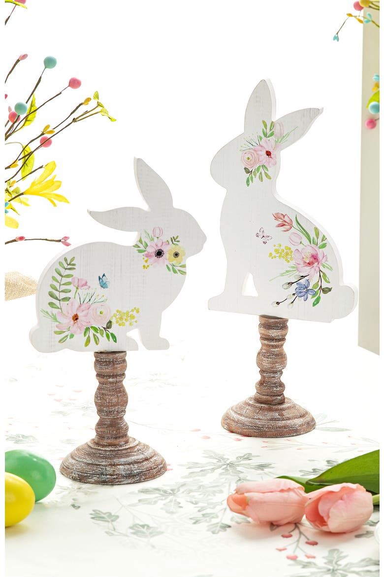 Set of 2 Easter Wooden Bunny Table Decor, Alternate, color, White