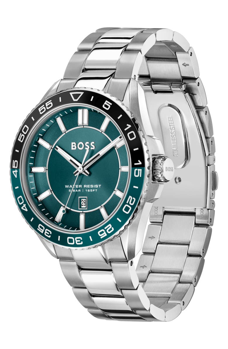 BOSS Runner Bracelet Watch, 44mm, Alternate, color, Silver/ Green