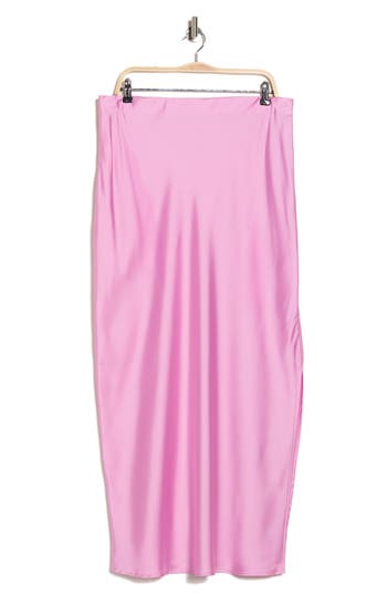 Renee C Side Slit Satin Maxi Skirt In Pink