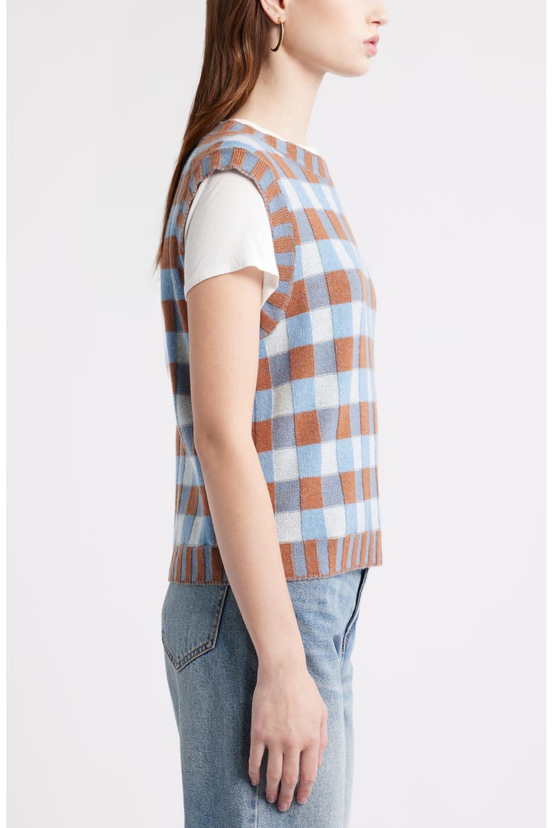 Gingham Check Wool & Cashmere Sweater Vest, Alternate, color, BLUE- BROWN CHECK