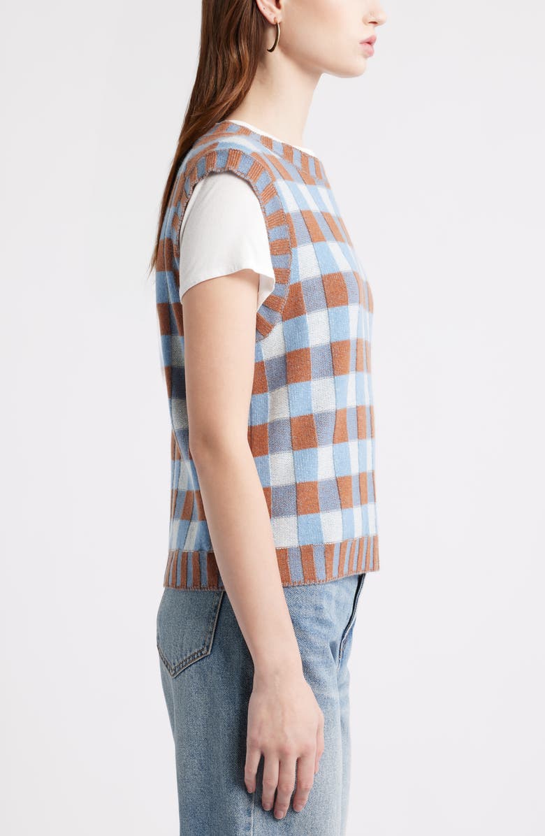 Treasure & Bond Gingham Check Wool & Cashmere Sweater Vest, Alternate, color, Blue- Brown Check