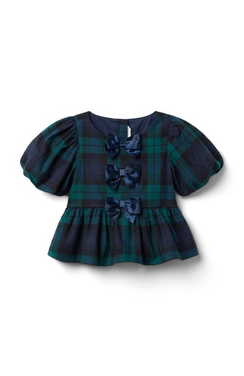Janie And Jack Tartan Peplum Bow Top In Multi