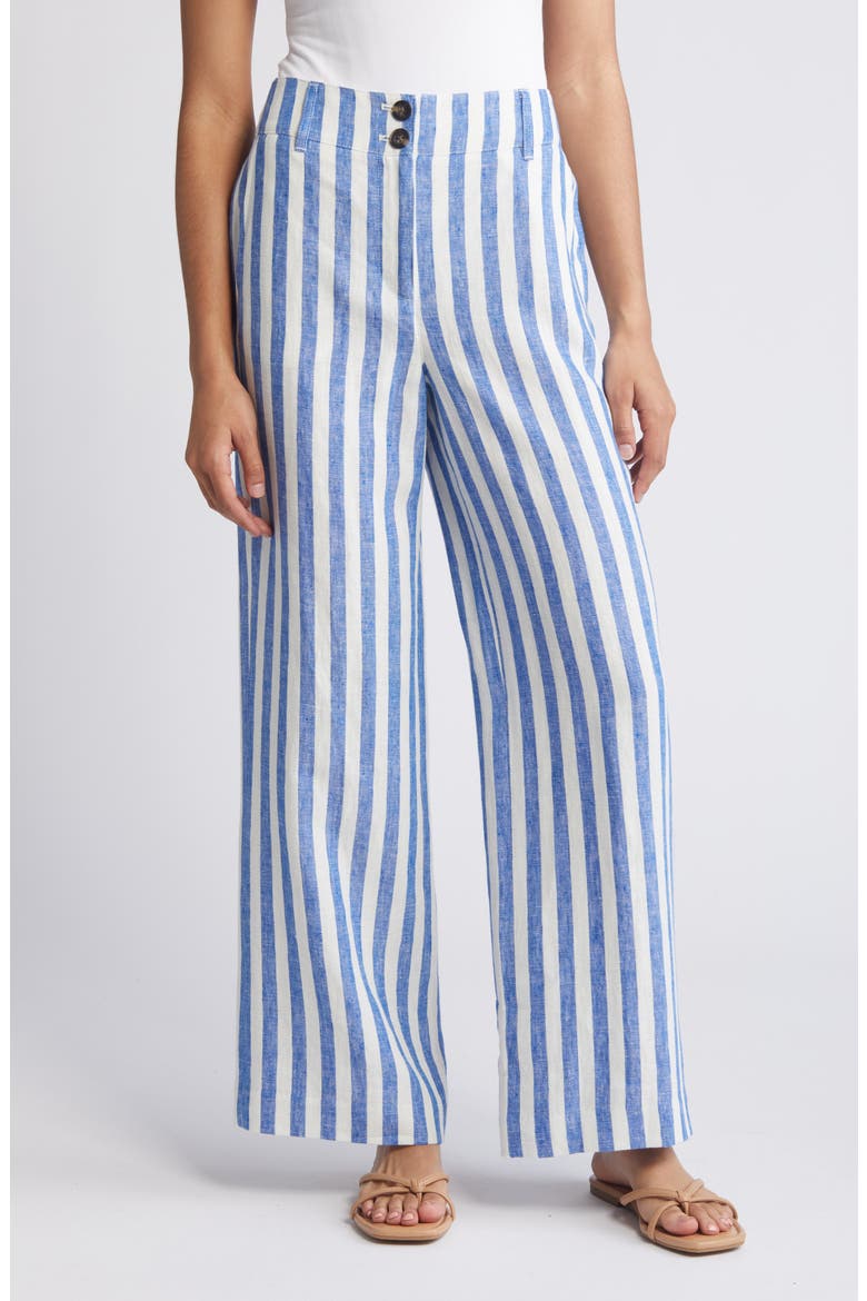 Westbourne Wide Leg Linen Trousers, Main, color, STRIPE