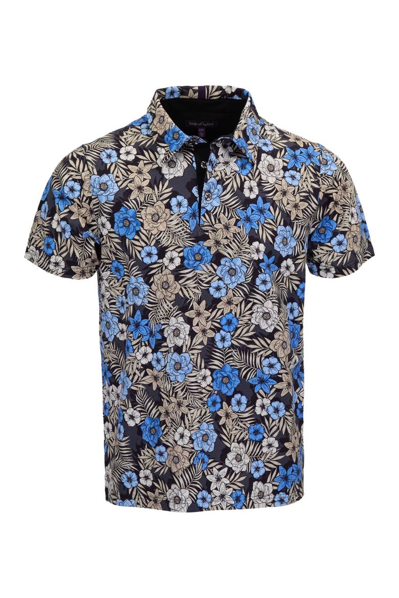 Tropical Mix Mens Knit Polo, Alternate, color, TROPICAL MIX BLACK