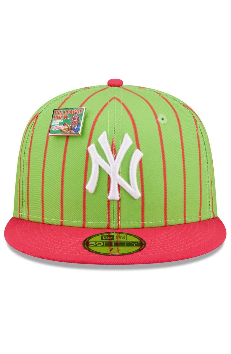 New Era x Big League Chew Men's New Era Pink/Green New York Yankees MLB x Big League Chew Wild Pitch Watermelon Flavor Pack 59FIFTY Fitted Hat, Alternate, color,