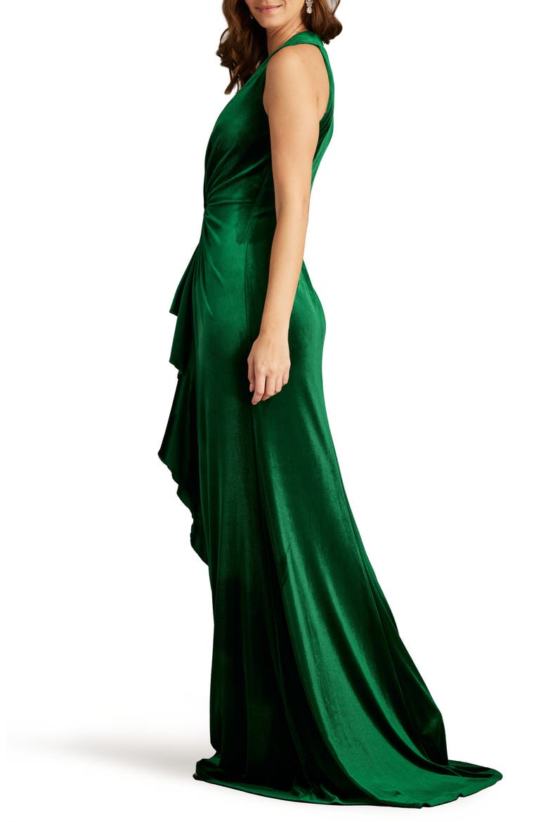 Center Twist Sleeveless Velvet Gown, Alternate, color, PINE