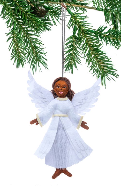 Silk Road Bazaar Handmade Angel Felted Wool Ornament In White