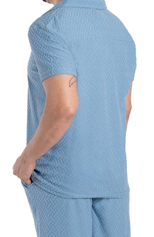Spring + Mercer Jacquard Terry Button-up Polo In Deep Aqua