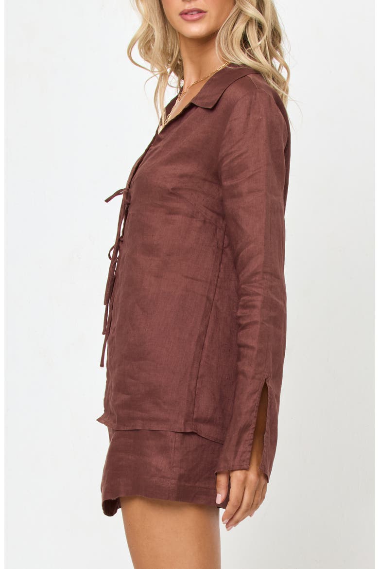 Venice Tie Front Linen Cover-Up Shirt, Alternate, color, CAFE