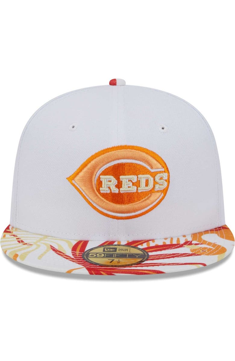 New Era Men's New Era White/Orange Cincinnati Reds Flamingo 59FIFTY Fitted Hat, Alternate, color, 