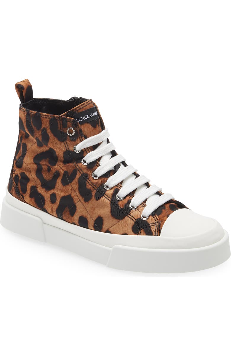 Dolce&Gabbana Portofino Leopard Print High Top Sneaker, Main, color,