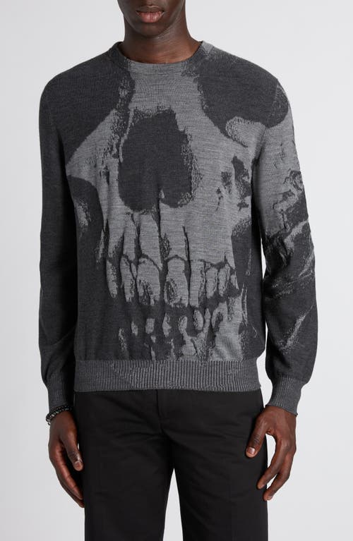 Shop Alexander Mcqueen Mcqueen Skull Double Knit Wool Crewneck Sweater In Grey Ml/charcoal