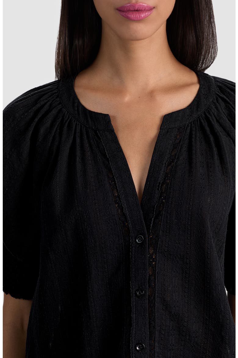 Thalia Puff Sleeve Button Shirt, Alternate, color, BLACK