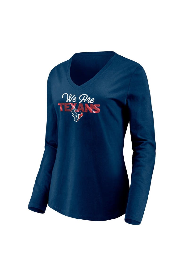Women's Fanatics Branded Navy Houston Texans Highly Valued Long Sleeve V-Neck T-Shirt, Alternate, color, Navy