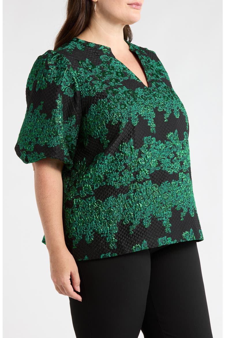 Elyna Jacquard Tavia Split Neck Top, Alternate, color, GREEN-BLACK