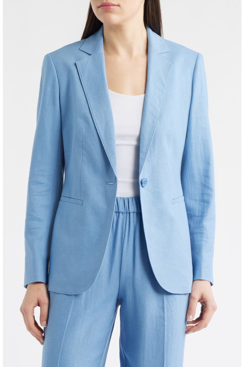 One-Button Linen Blend Blazer, Alternate, color, LAGOON