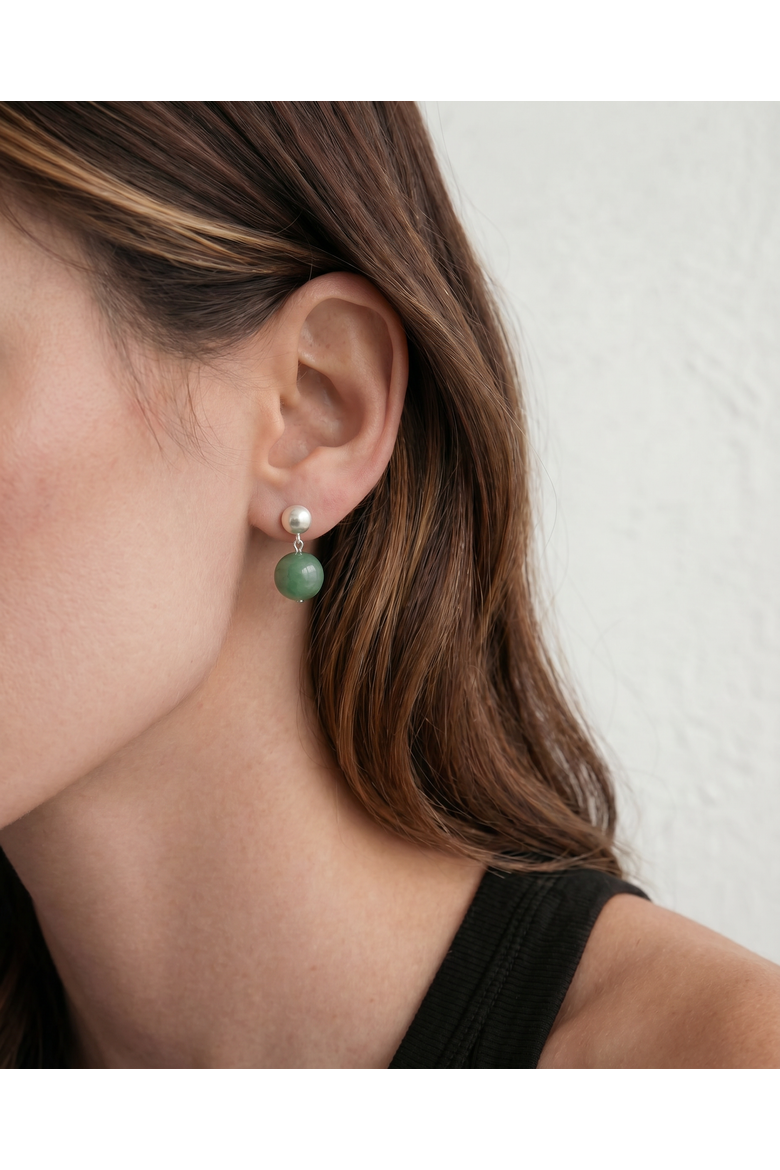 Duo Silver and Jade-Green Aventurine Earrings, Alternate, color, Green