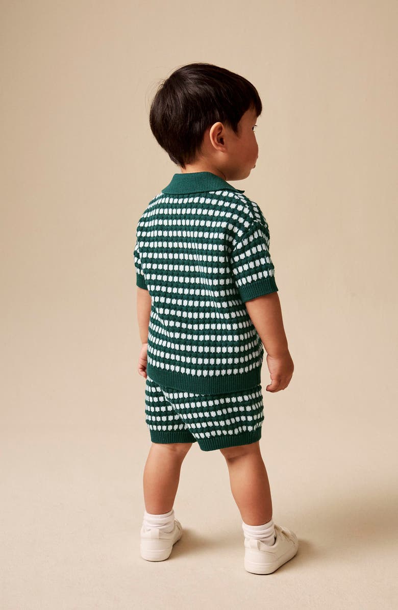 NEXT Kids' Mono Stripe Crochet Polo & Shorts Set, Alternate, color, Green