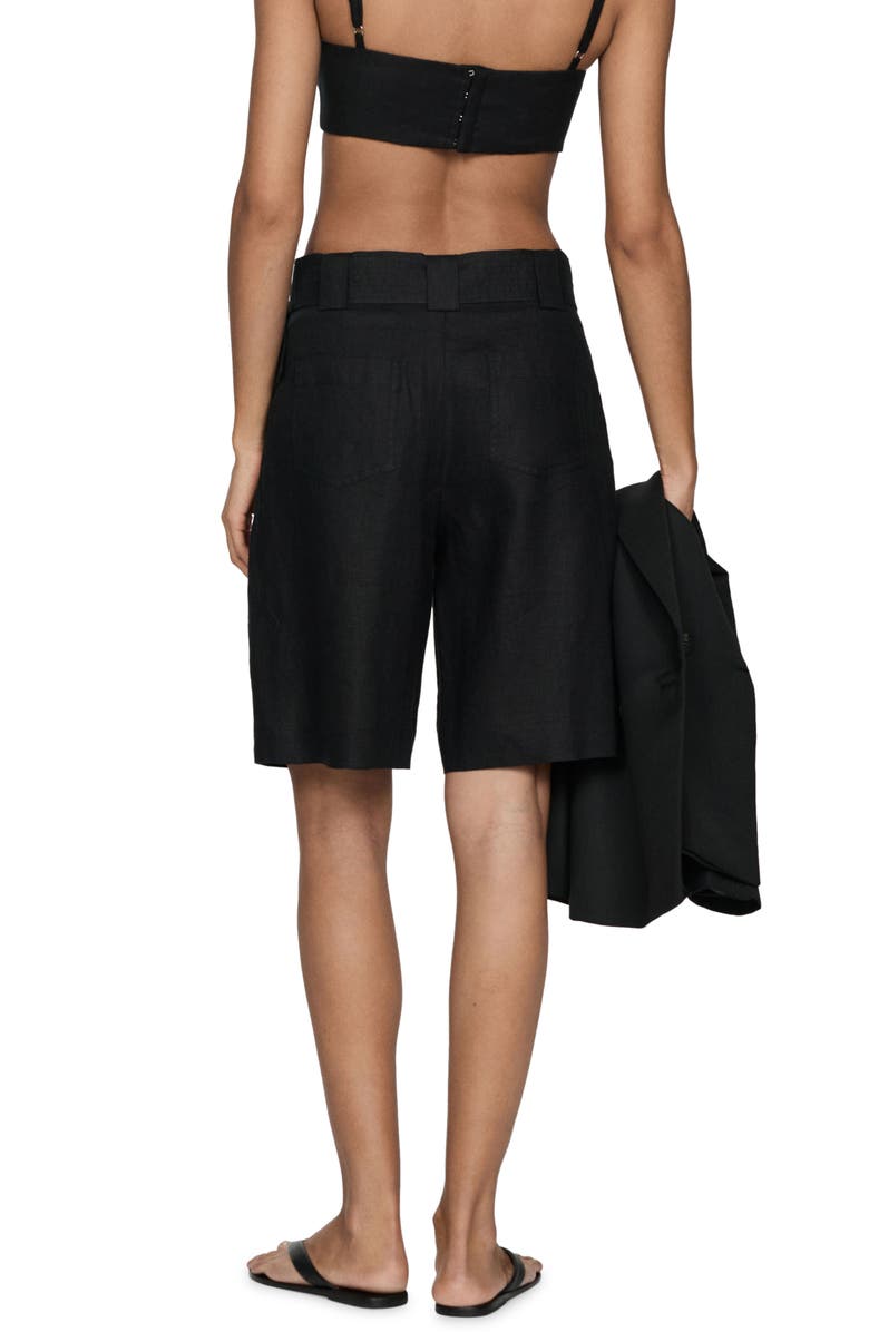 MANGO Belted Linen Bermuda Shorts, Alternate, color, 