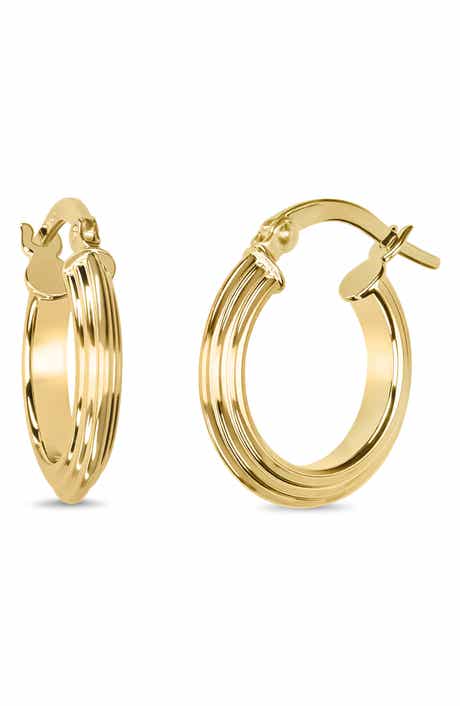 14K Yellow Gold Textured Huggie Hoop Earrings