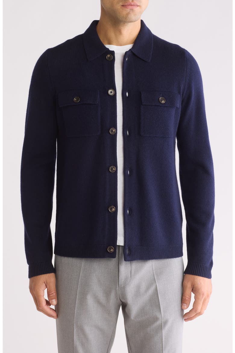 Knit Long Sleeve Button-Up Shirt, Main, color, NAVY