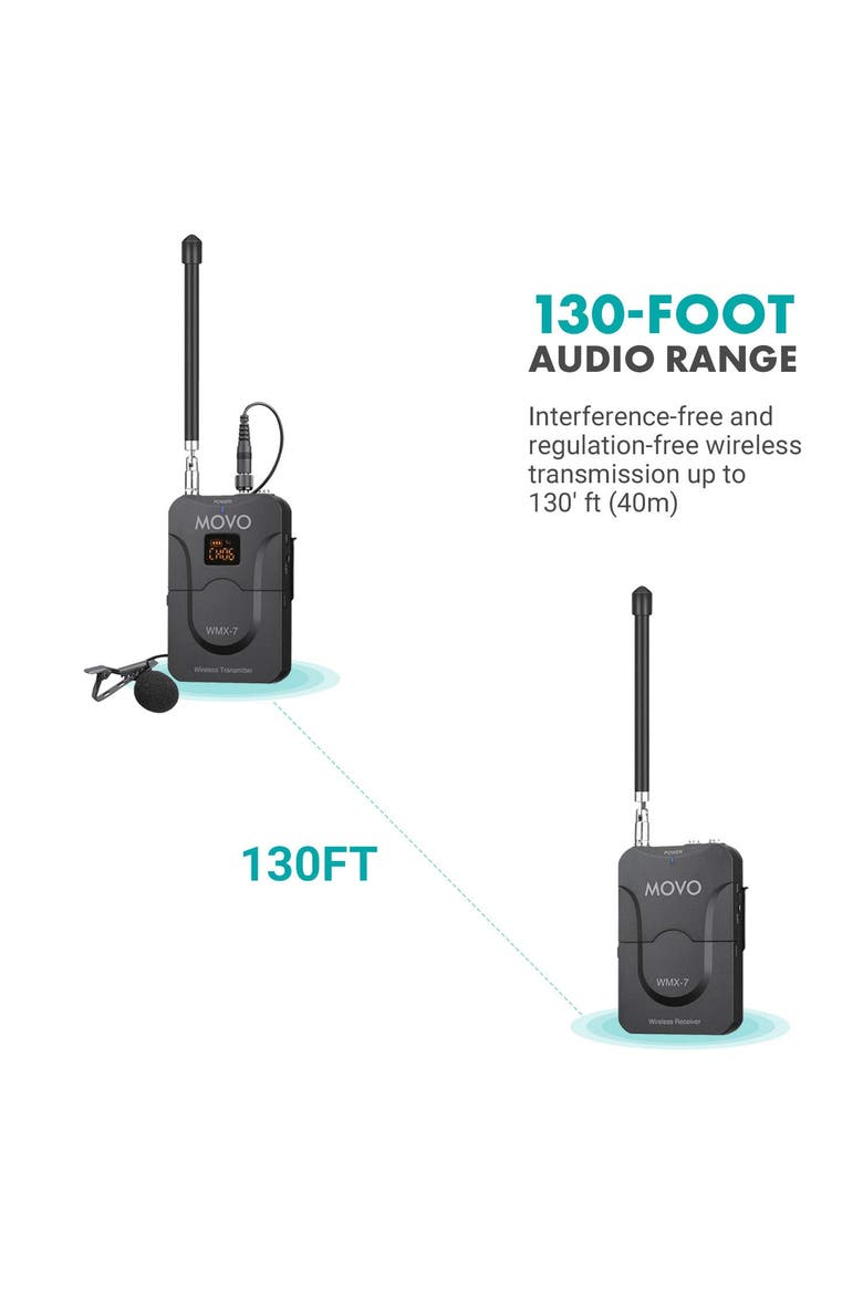WMX-7 VHF 12-Channel Wireless Lavalier Microphone System Compatible with DSLR Cameras, Camcorders, Smartphones, Alternate, color, Black