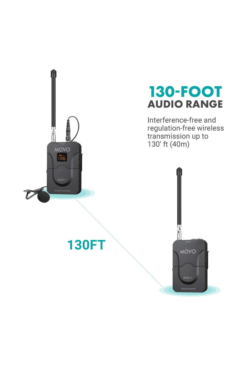 MOVO WMX-7 VHF 12-Channel Wireless Lavalier Microphone System Compatible with DSLR Cameras, Camcorders, Smartphones, Alternate, color, Black