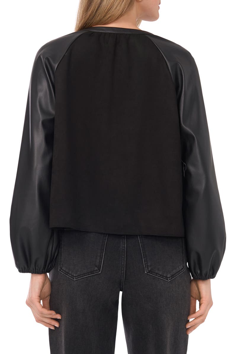 Parker Faux Leather Sleeve Button Front Top, Alternate, color, Rich Black