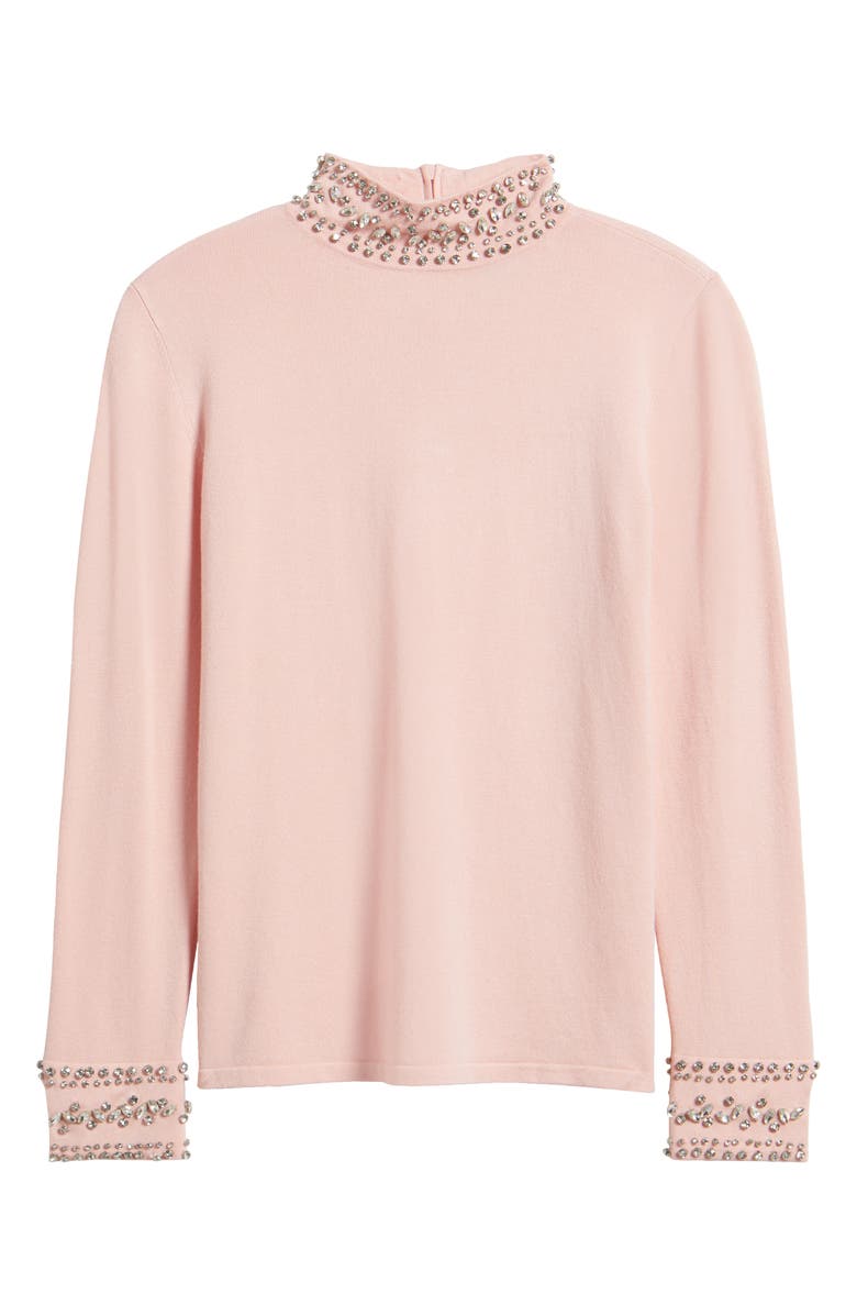 Anne Klein Crystal Embellished Mock Neck Sweater, Alternate, color, 
