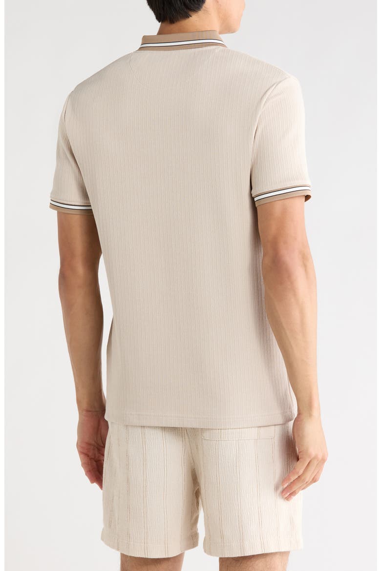 Sand Vertical Stripe Textured Polo, Alternate, color, KHAKI WHITE BLACK
