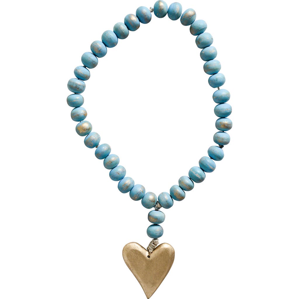 Storied Home Aqua Mango Wood Bead Strand With Gold Heart Pendant In Blue